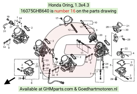 Honda O-ring, 1.3x4.3 mm 16075GHB640 GHMparts